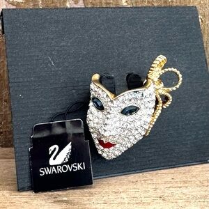 Swarovski Crystal Mardi Gras Masquerade Mask Pin Brooch Swan Mark Retired
